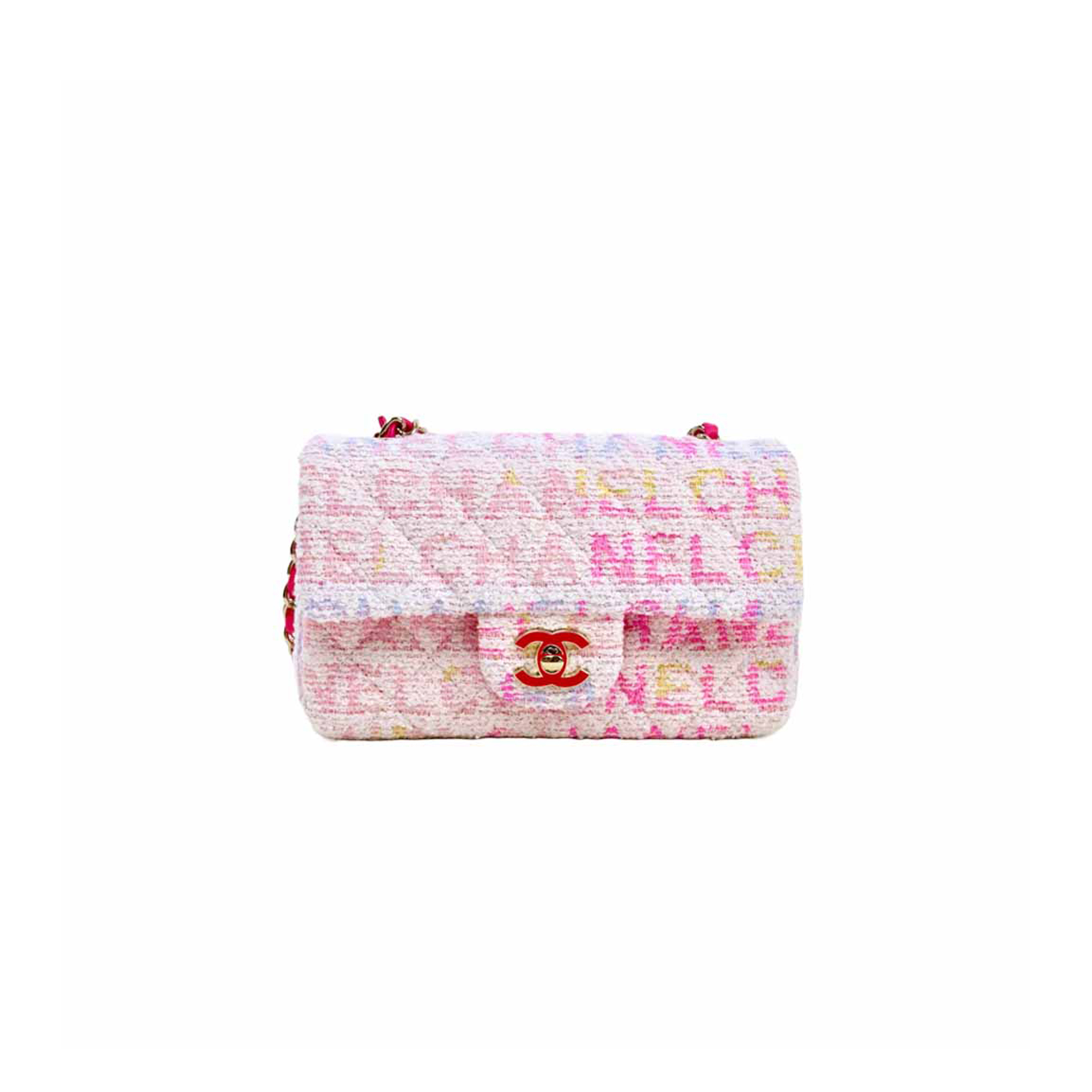 CHANEL QUILTED PINK MULTICOLOR TWEED MINI RECTANGULAR FLAP BAG AS0107 (20*10*7cm)